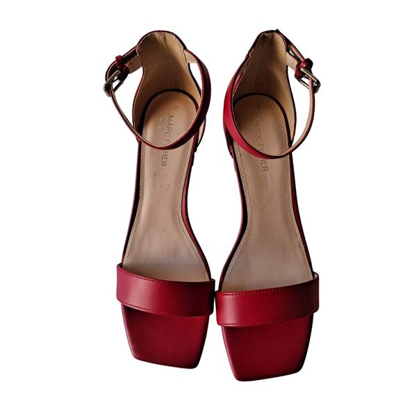 Marc Fisher Korita Crimson Red Ankle Strap Square Toe Heeled Sandals Size 9 M - Picture 2 of 16